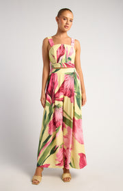 Floral Print Top and Pleated Pants Set - Lemon