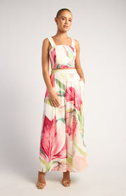 Floral Print Top and Pleated Pants Set - Pink