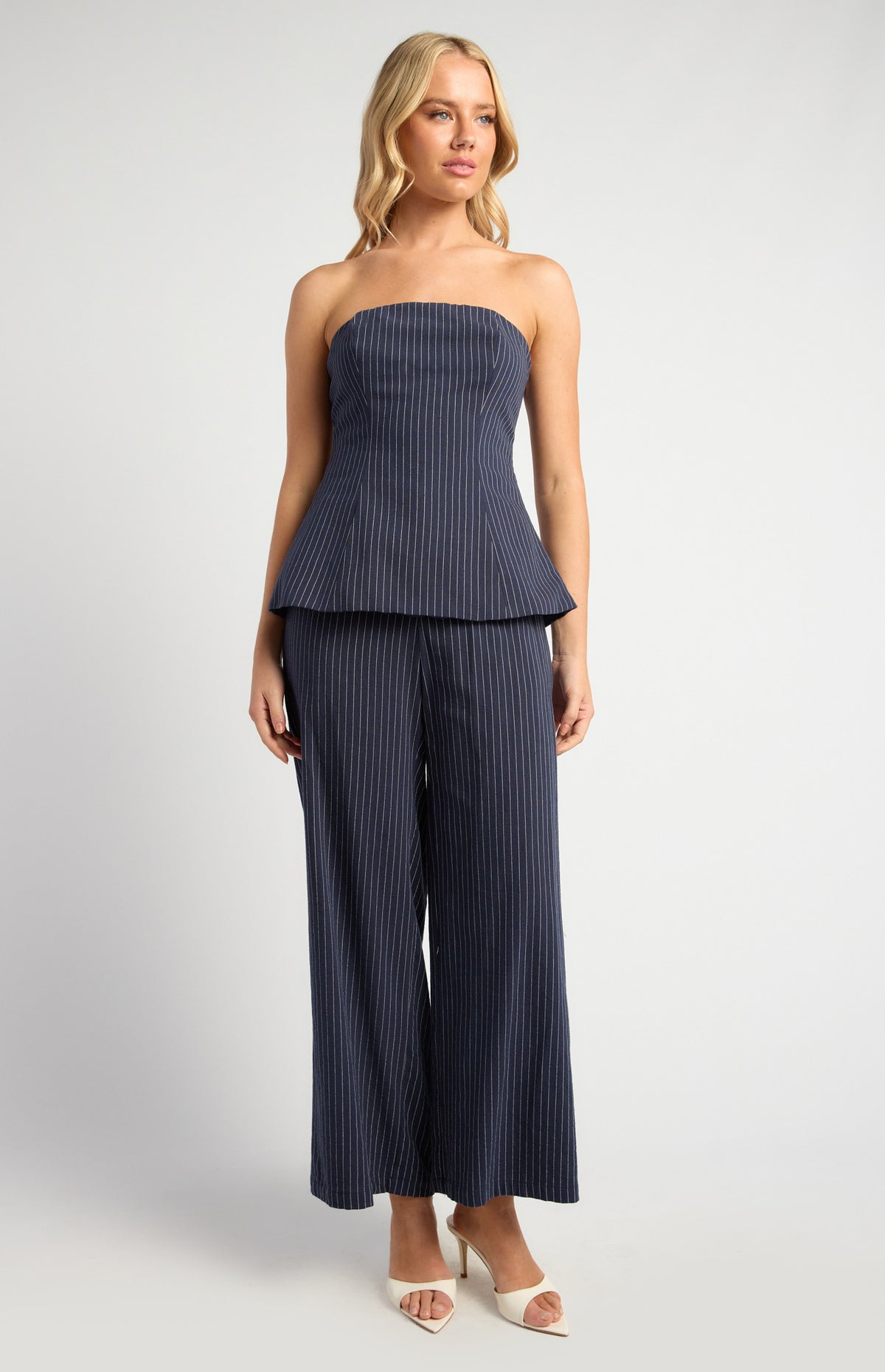 Pin Stripe Peplum Top And Pants Set
