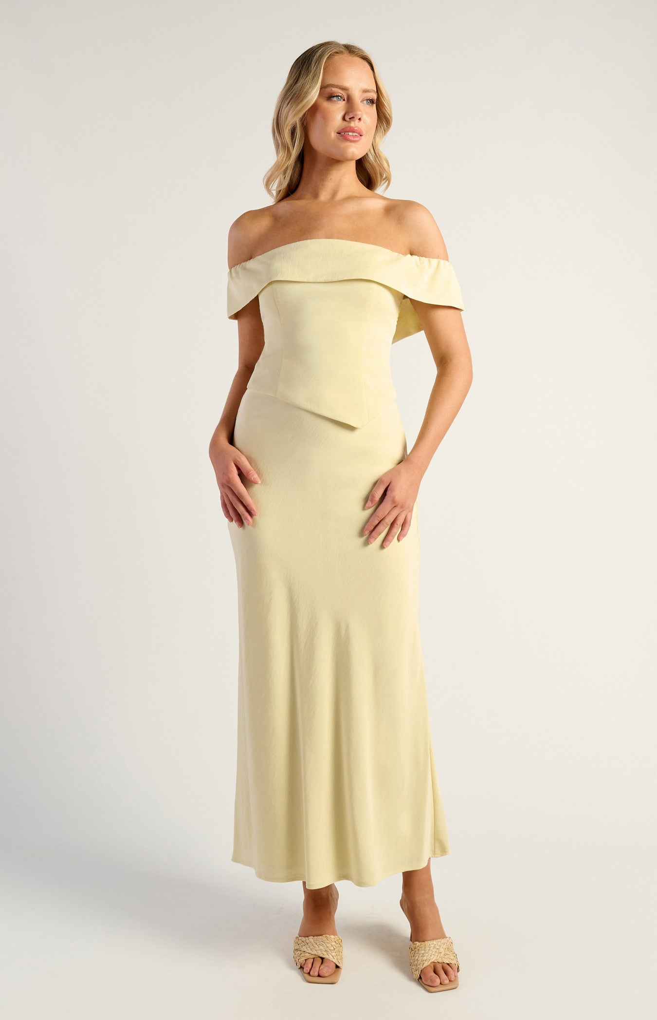 Off Shoulder Asymmetric Hem Top And Skirt Set