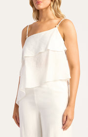 Marble Beaded Detail Two Tiered Asymmetric Top And Pants Set