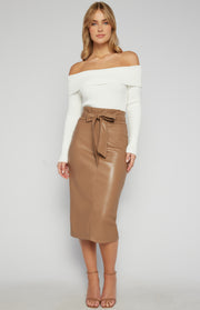Paperbag Waist Faux Leather Midi Skirt