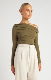 Two Way Wear Neckline Jersey Top with Ruched Side Seams