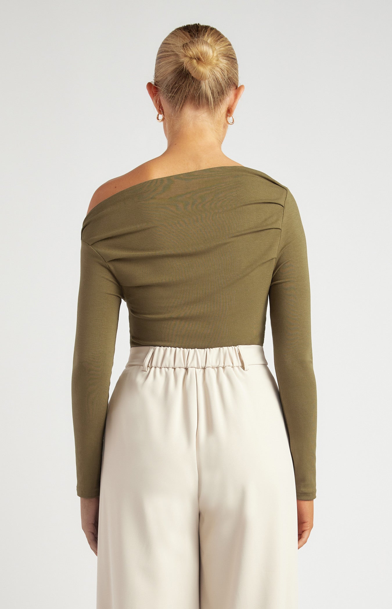 Two Way Wear Neckline Jersey Top with Ruched Side Seams