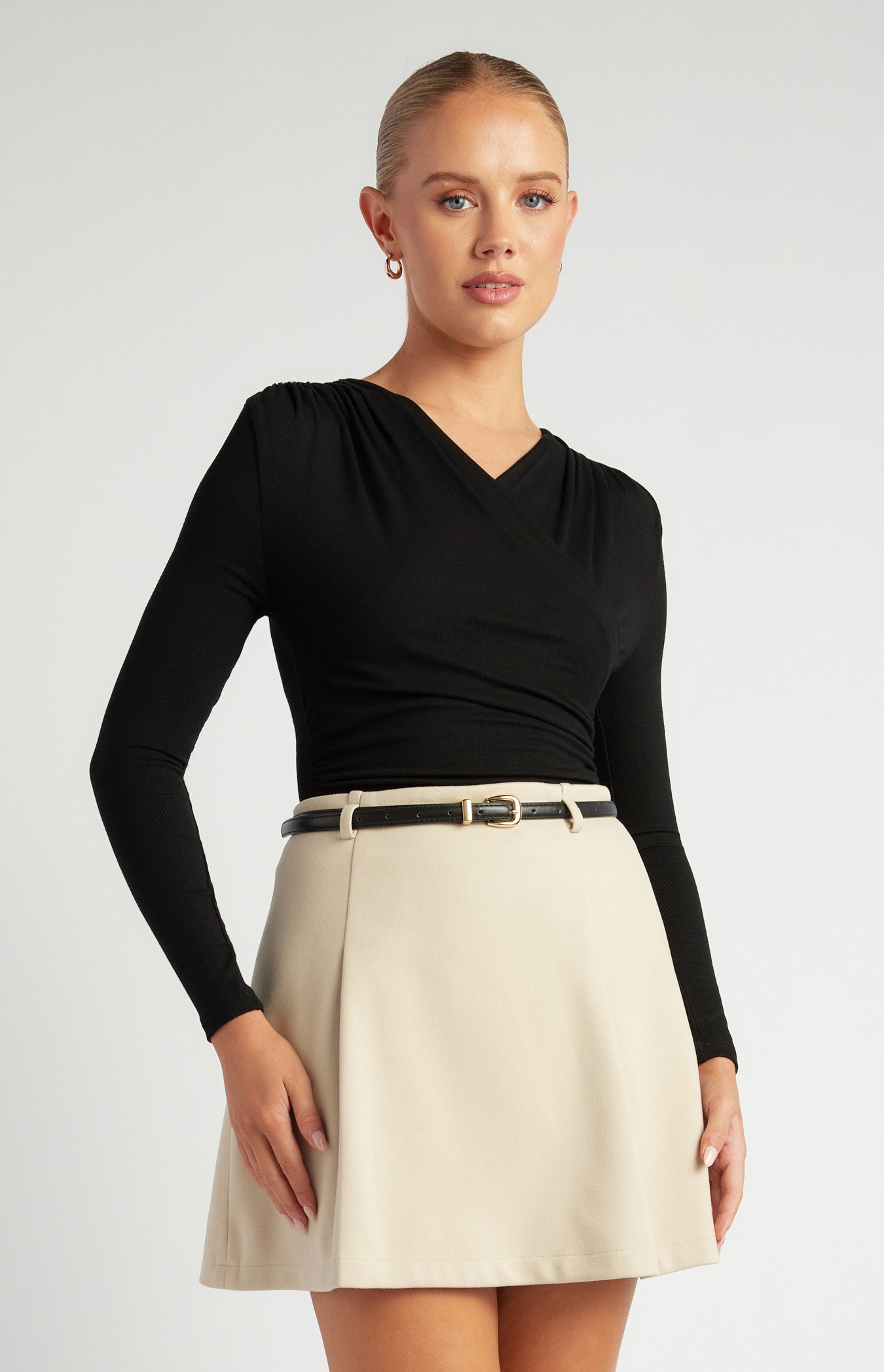 Cross Neck Ruched Detail Jersey Bodysuit (STO714B)