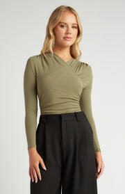 Cross Neck Ruched Detail Jersey Bodysuit (STO714B)