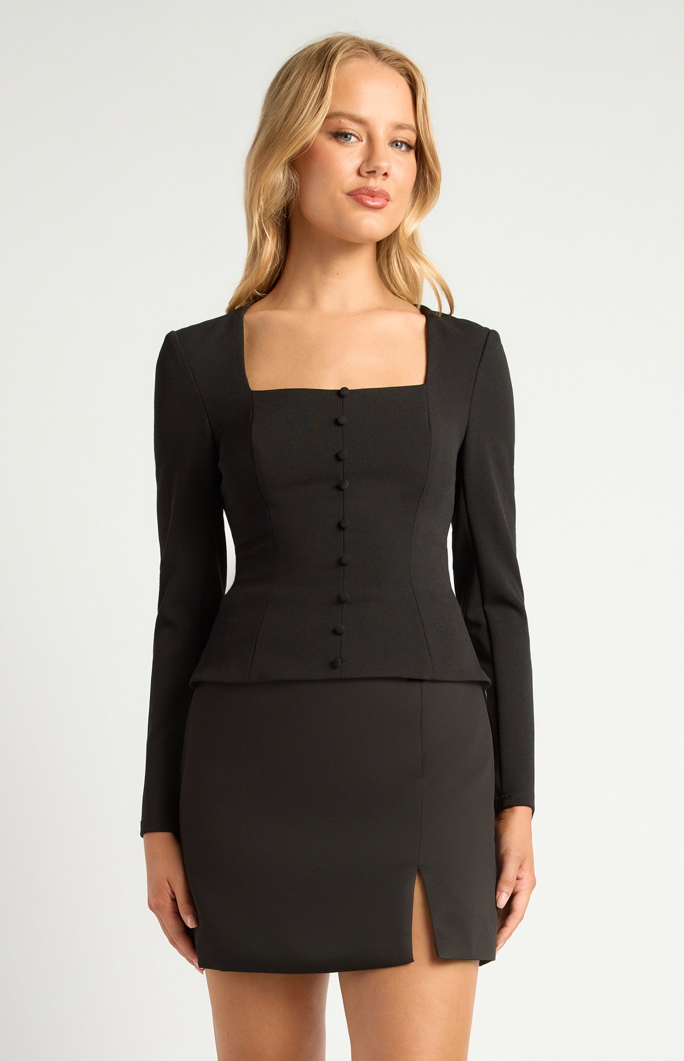 Self-Fabric Centre Front Button Detail Jersey Top