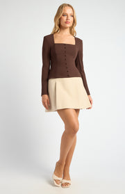 Self-Fabric Centre Front Button Detail Jersey Top