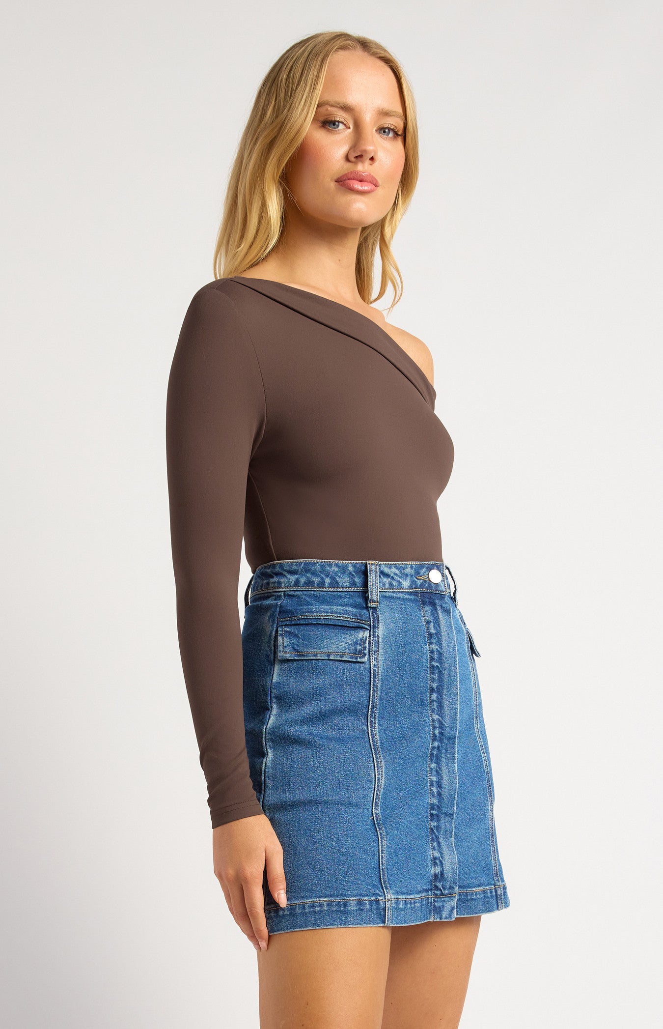 One Shoulder Long Sleeve Jersey Bodysuit