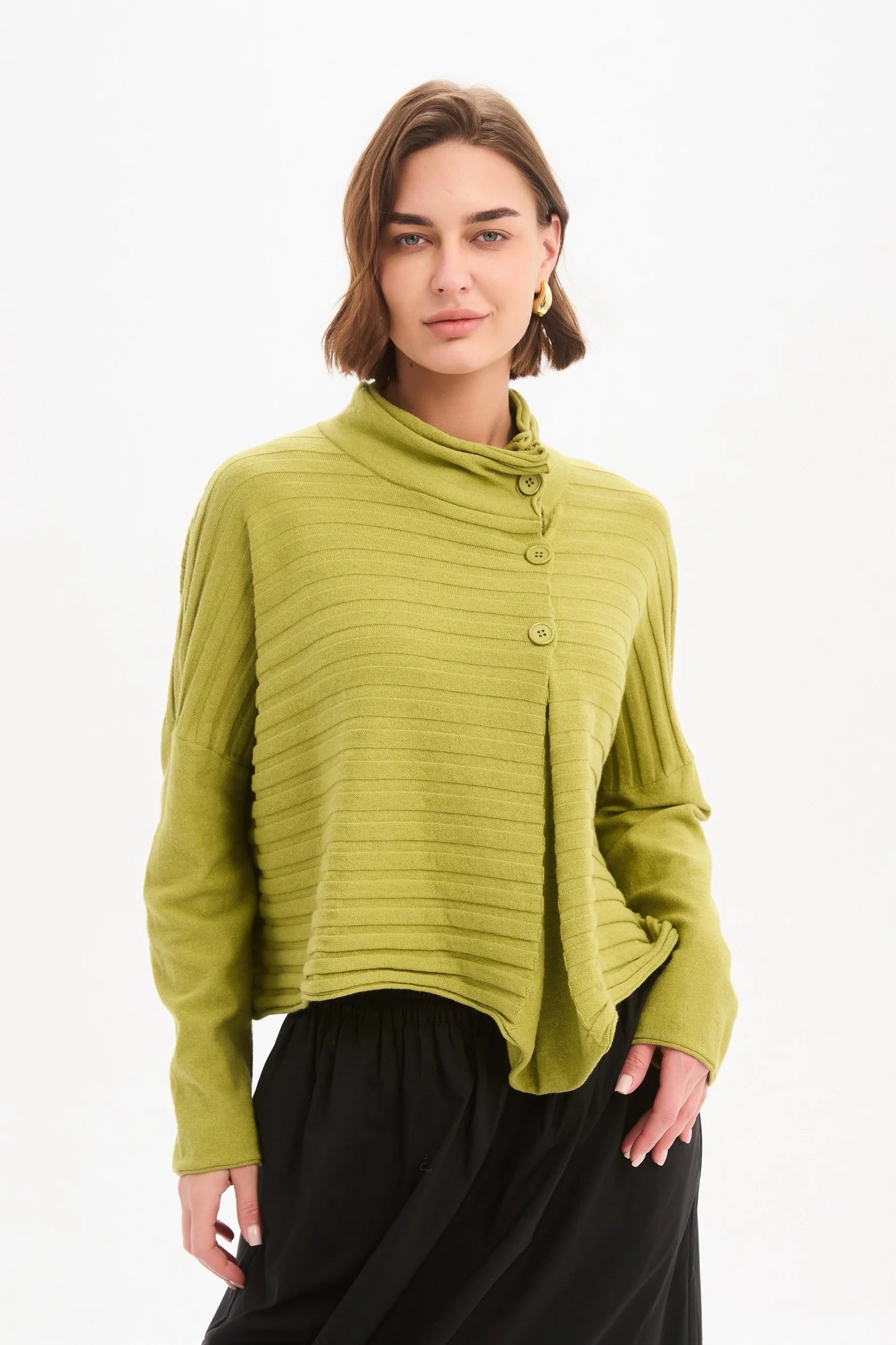 Cowl Neck Button Knit - Deep Citrus