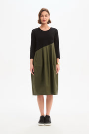 DIAGONAL SEAM COMBI DRESS - Black Khaki