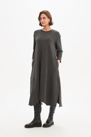 OVERLAY PANEL KNIT DRESS - Charcoal