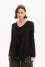 V Neck Split Knit  - Black