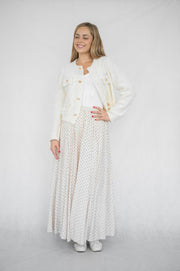 Wool blend boucle short cardigan - Cream