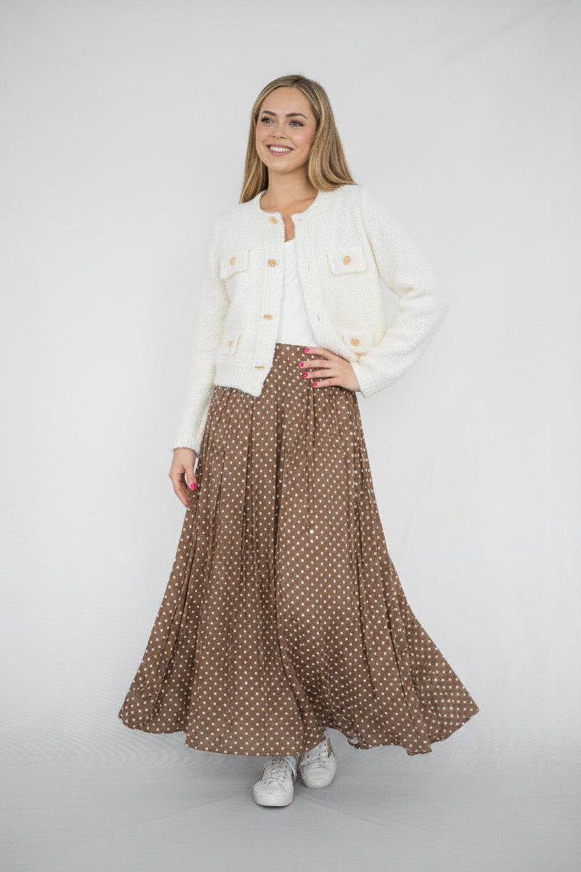 Wool blend boucle short cardigan - Cream