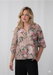 Gold Foil Rose Print Blouse