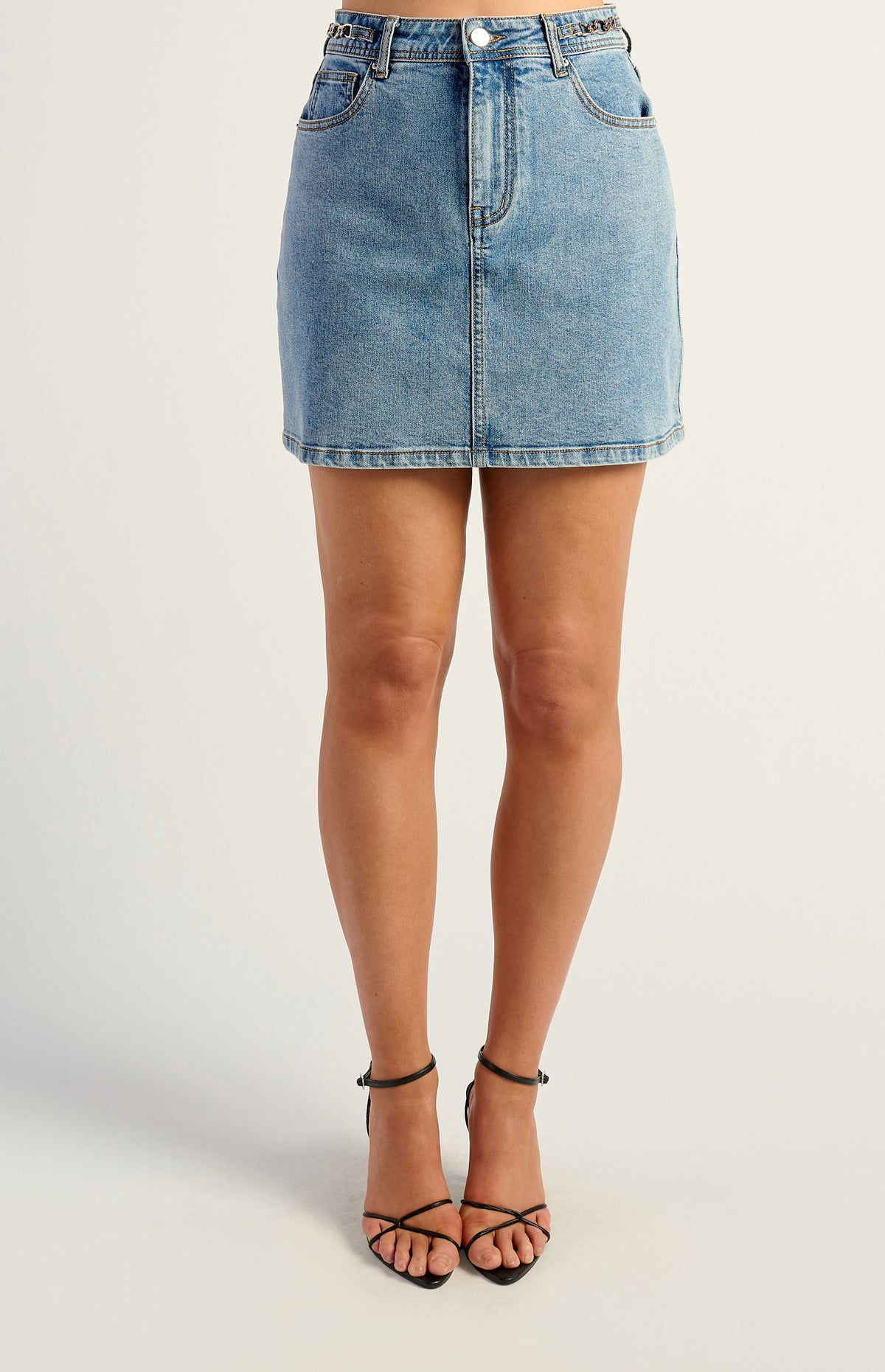 Silver Chain Detail Denim Skirt