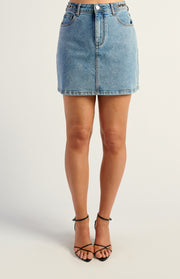 Silver Chain Detail Denim Skirt