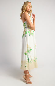 Marble Bead Halter Neckline Floral Midi Dress