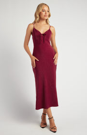 Creased Matte Satin Dress with Front Tie Detail