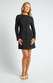 Asymmetric Self Covered Buttons Detail Blazer Dress (WDR814B)