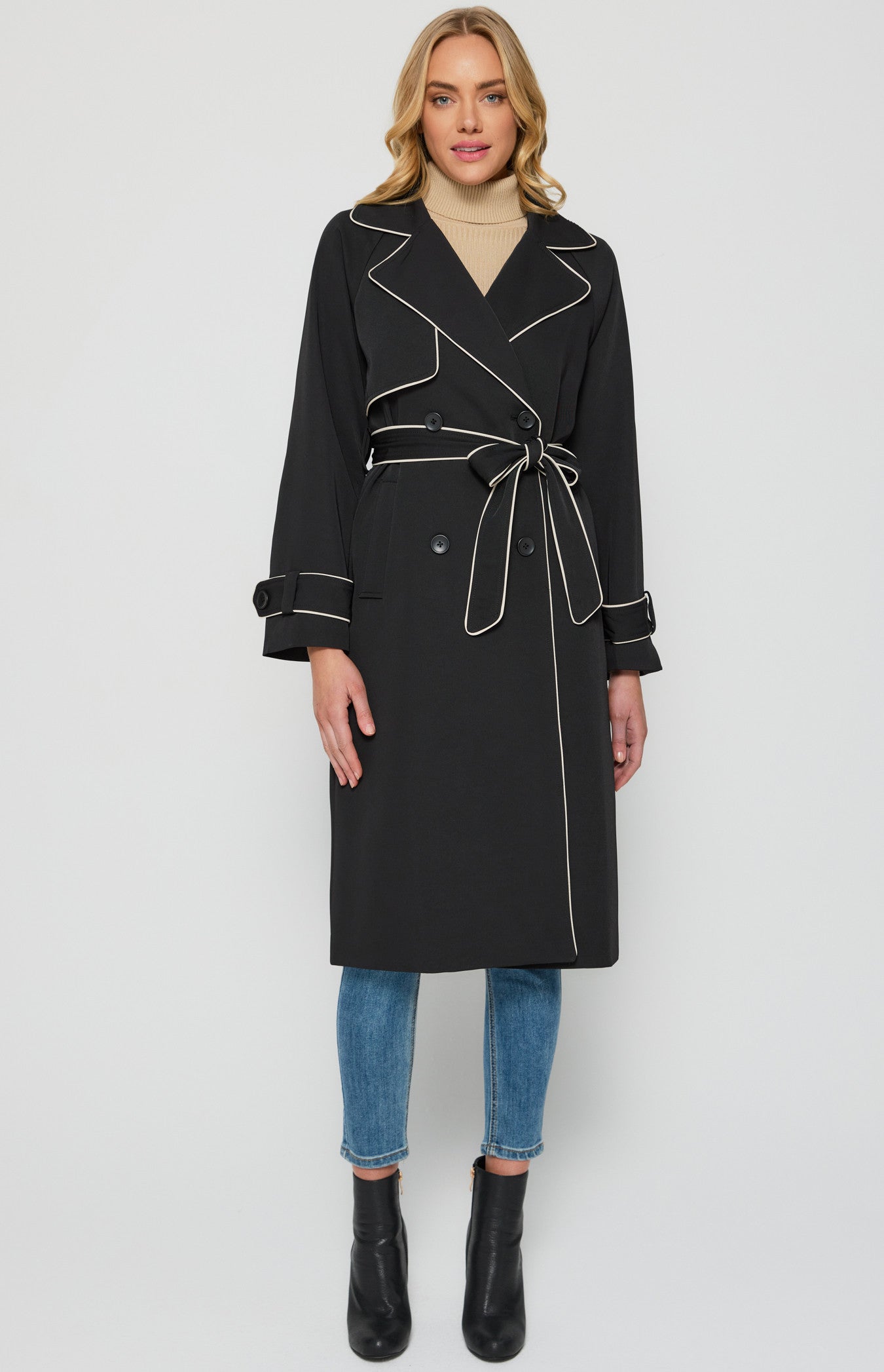 Contrast Binding Longline Trench Coat