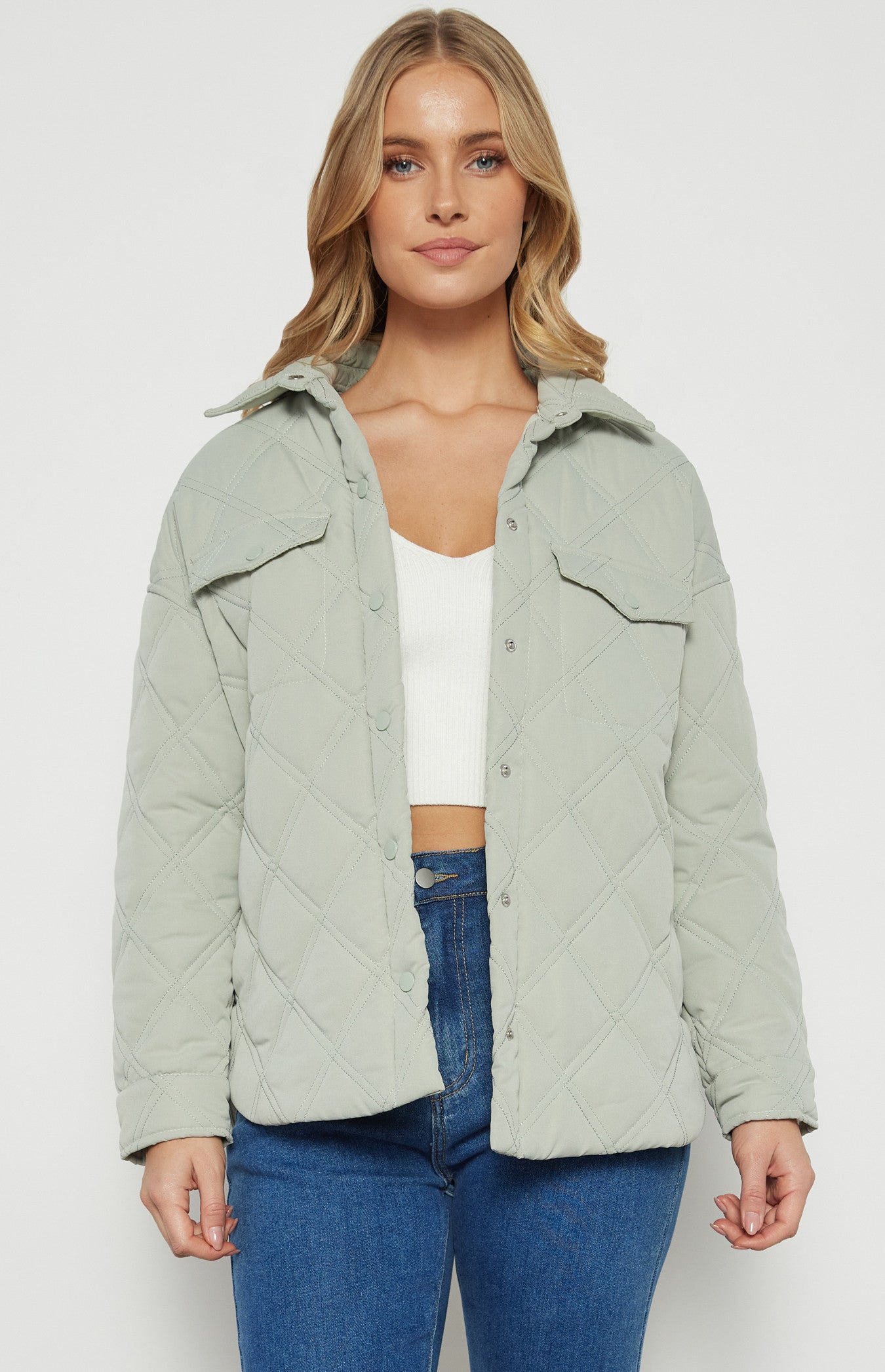 Quilted Trucker Jacket with Pocket Details