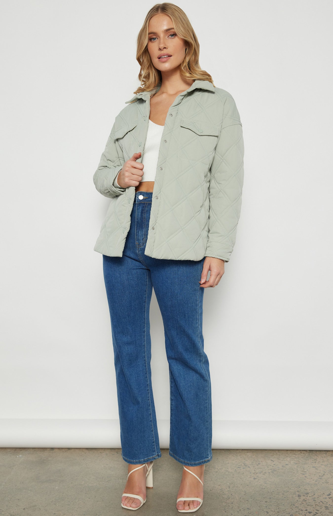 Quilted Trucker Jacket with Pocket Details