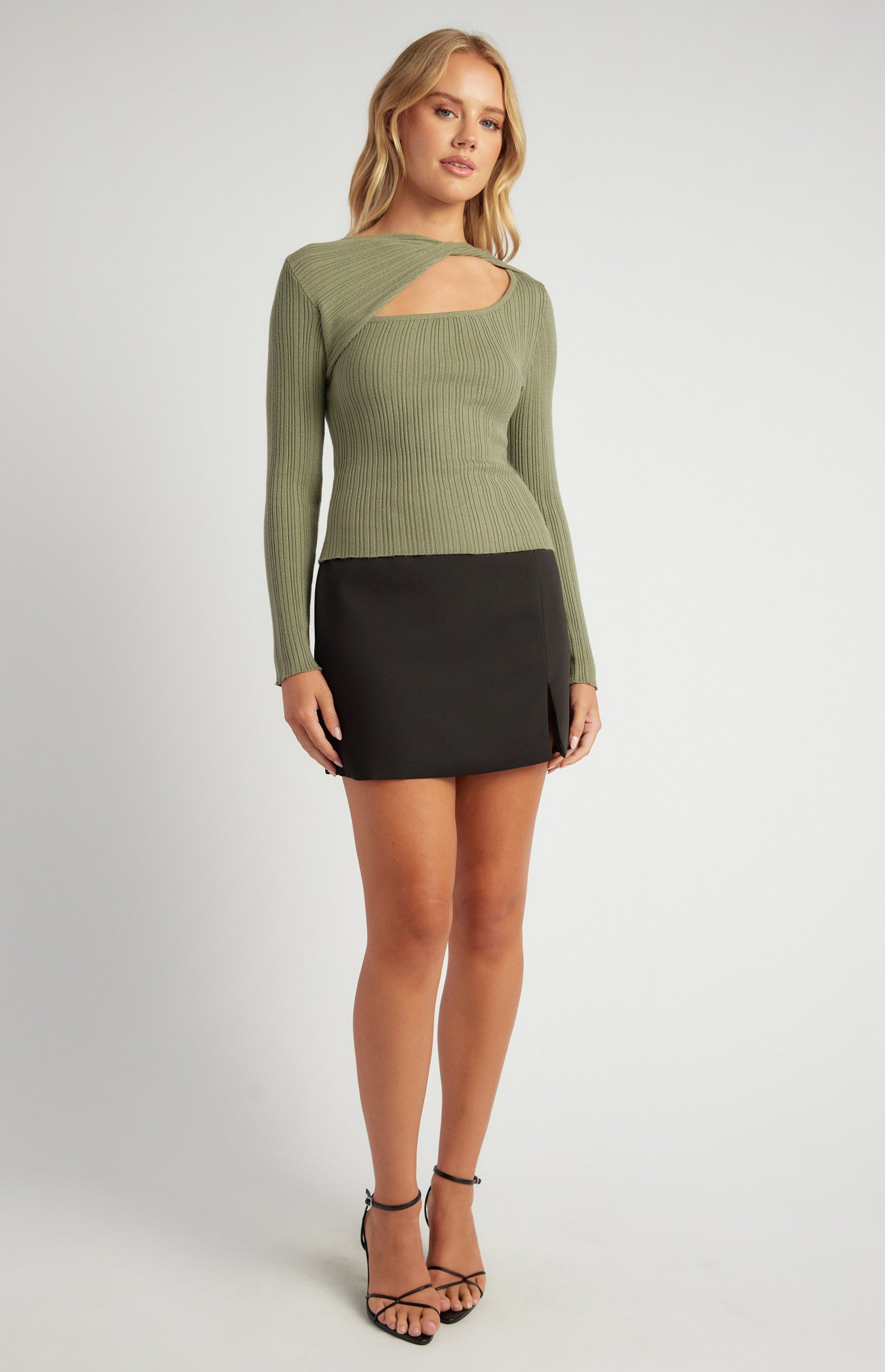 Twist Neckline Cut Out Detail Knit Top