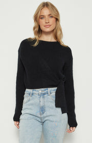 Round Neck Side Tie Detail Knit Jumper