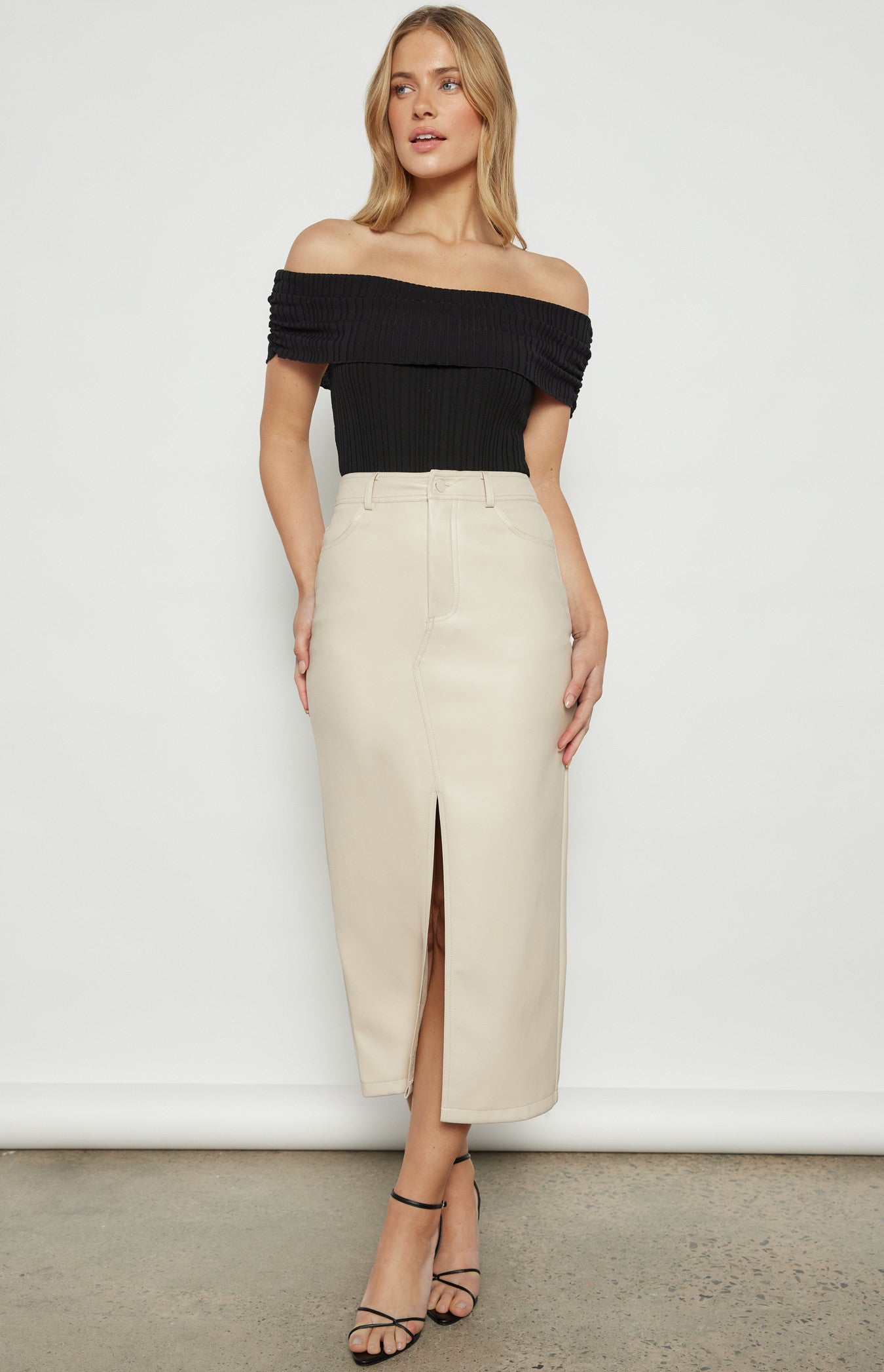 Off Shoulder Textured Lightweight Knit Bodysuit