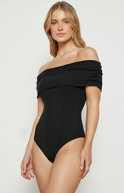 Off Shoulder Textured Lightweight Knit Bodysuit