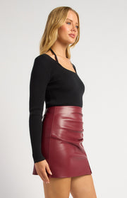 Scoop Neckline with Gold Buckle Halter Detail Knit Top