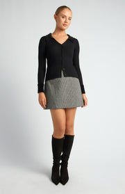 Contrast Faux Fur Collar and Cuff Detail Knit Top