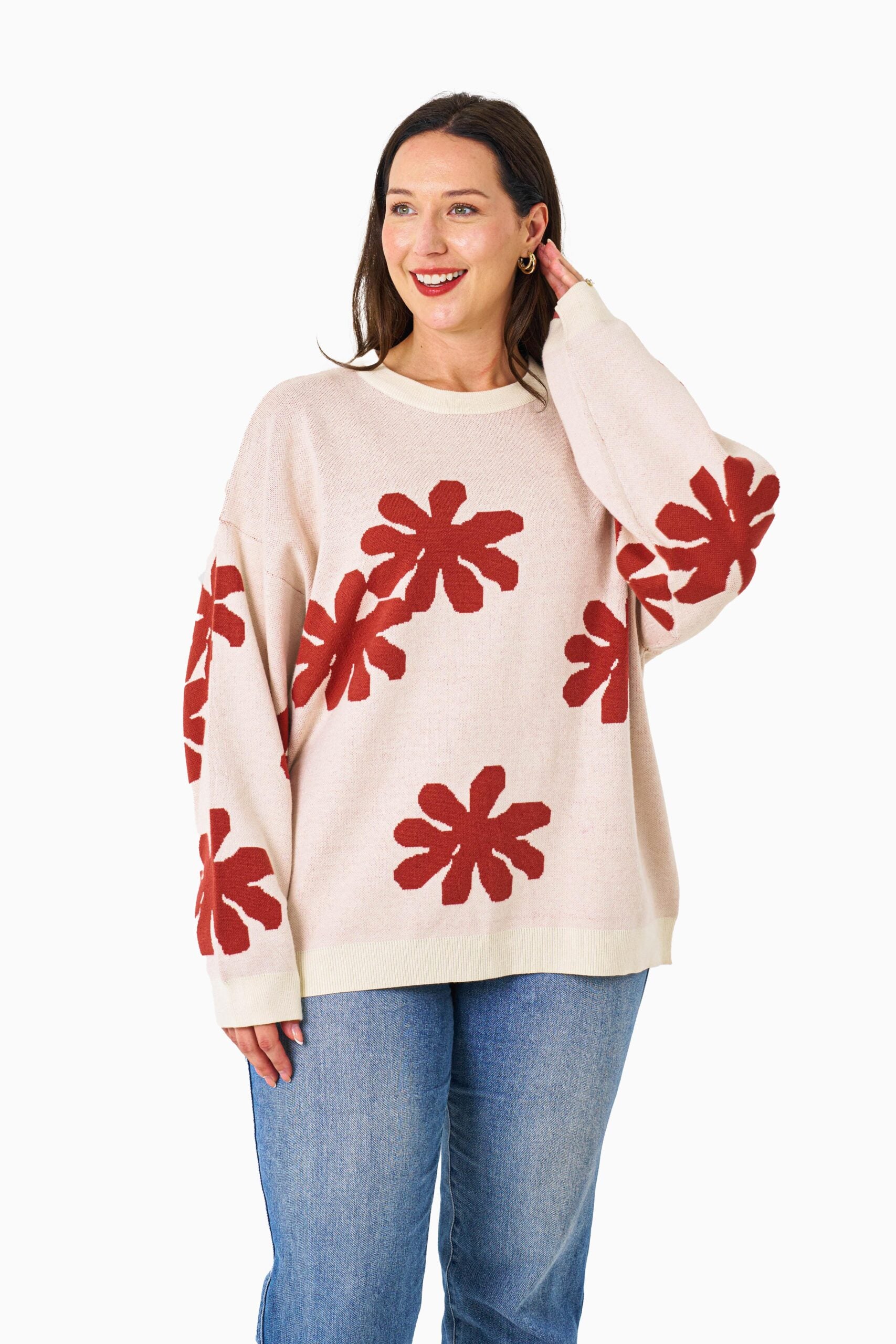 ALYSSIA KNIT TOP RED ORANGE FLOWER