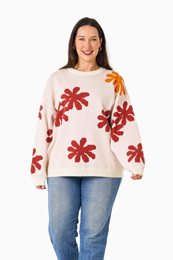 ALYSSIA KNIT TOP RED ORANGE FLOWER