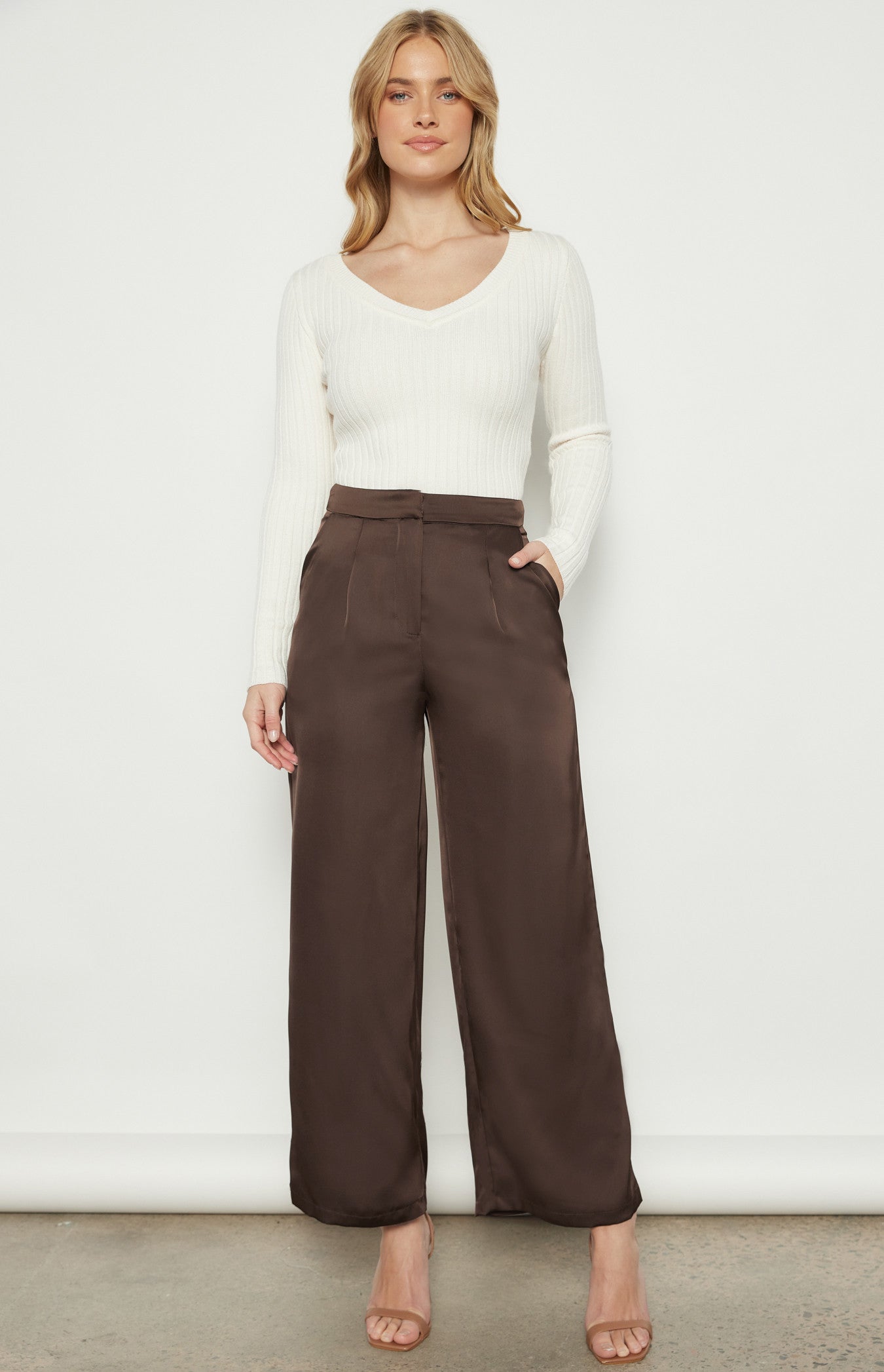 High Waisted Satin Wide Leg Pants