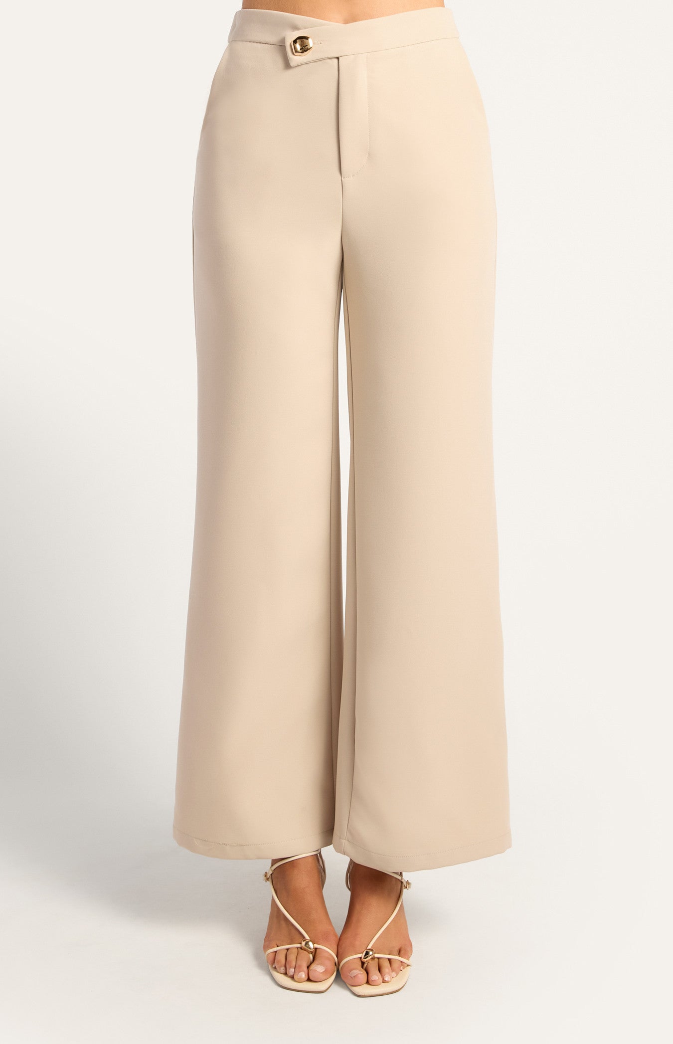 Asymmetric Waistband Gold Feature Button Pants