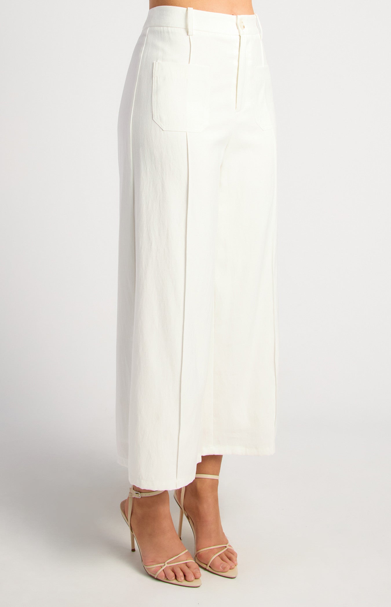 Patch Pocket Front Seam Detail Pants With Elastic Back Waist