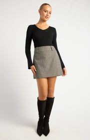 Checkered Mini Skirt with Wide Belt Loops and Button Details