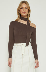One Shoulder Jersey Top with Scarf Detail