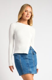 Asymmetric Button Up Long Sleeve Jersey Top