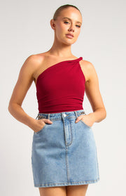 Twist Detail One Shoulder Mesh Top