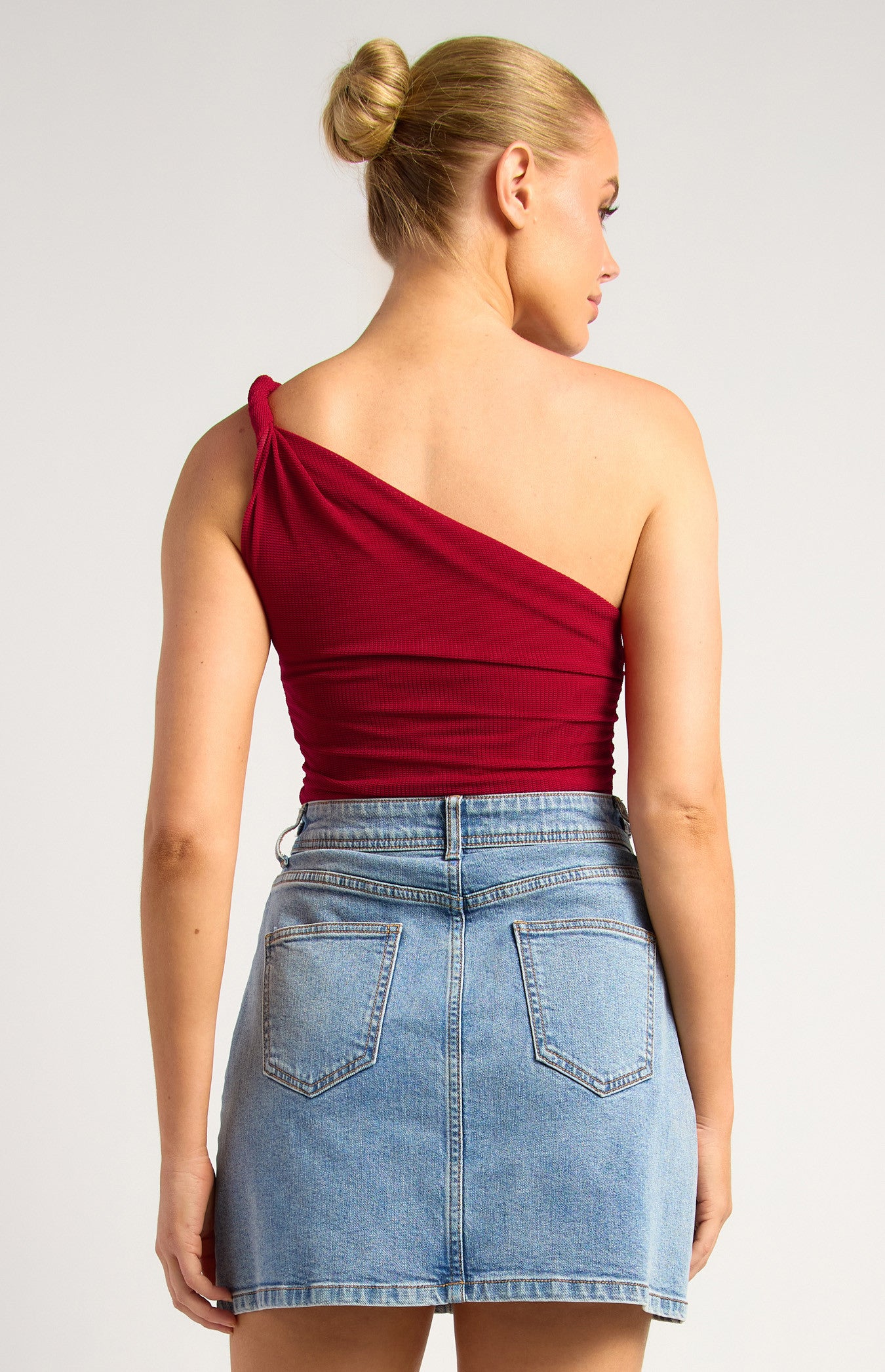 Twist Detail One Shoulder Mesh Top