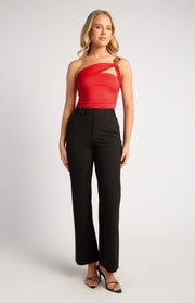 One Shoulder Gold Chain Feature Cut Out Neckline Bodysuit