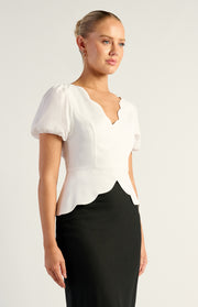 Puff Sleeves Scallop Detail Top
